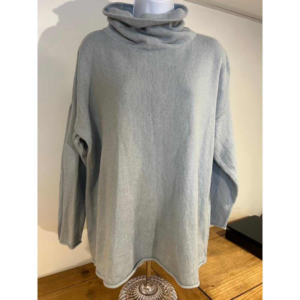 Eileen Fisher Womens M Light Blue Organic Cotton Recycled Cashmere Cowl Sweater